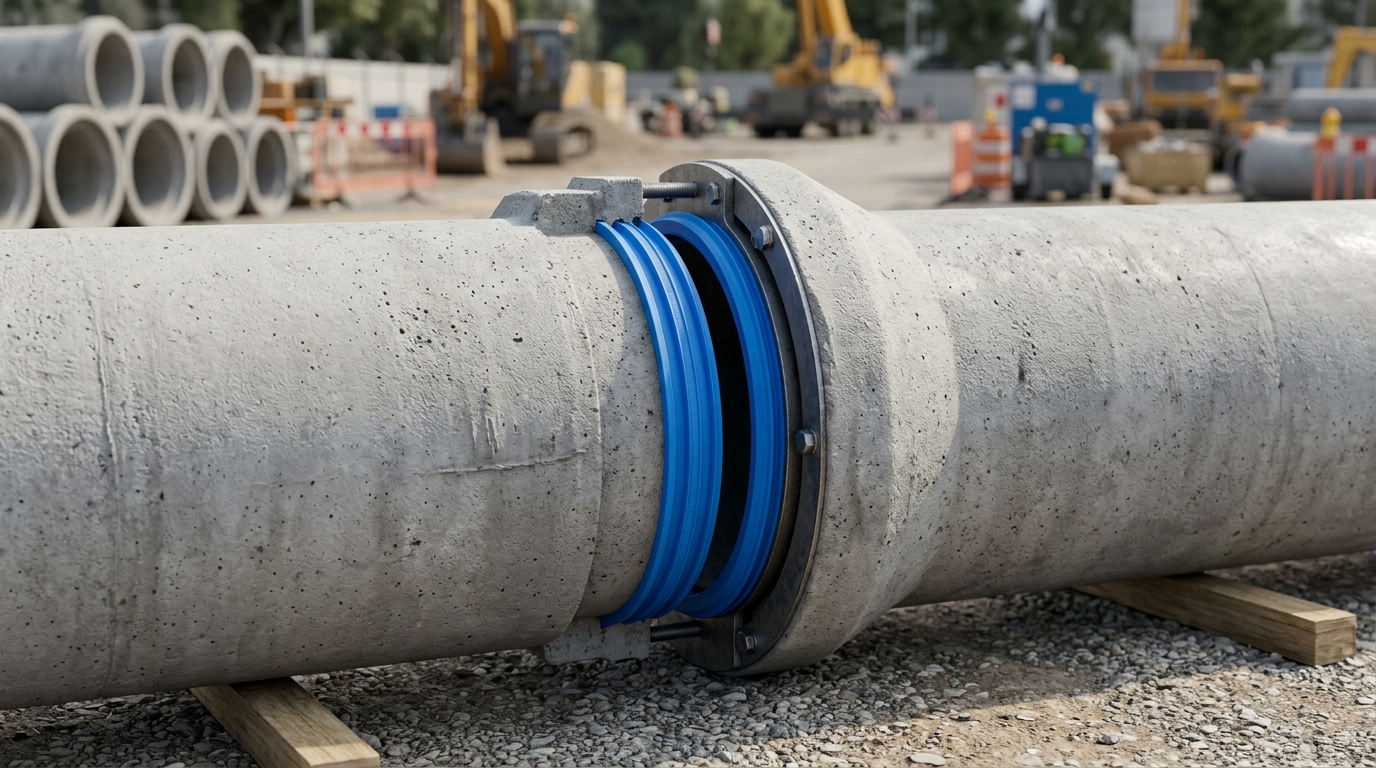 Beton boru sızdırmazlık çözümleri için kullanılan entegre mavi conta sistemi.