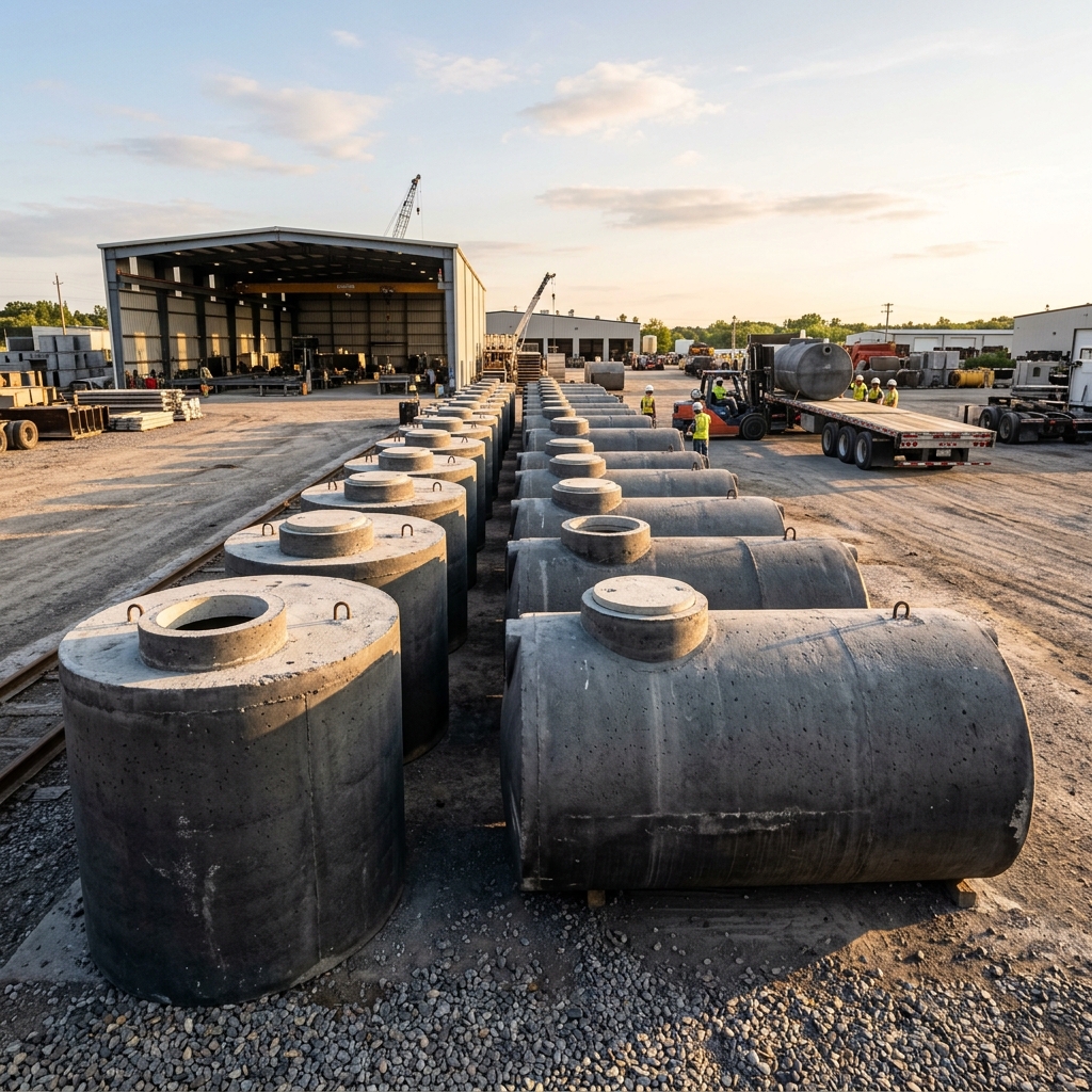 Prefabrik betonarme foseptik tankı çeşitleri ve fabrika stok alanı