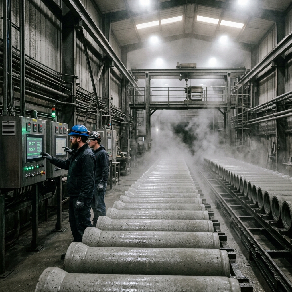 Fabrika ortamında buhar kürü ile beton boru dayanıklılık artırma süreci